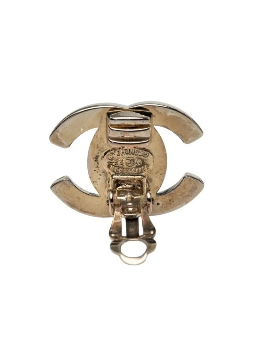 Chanel 96A CC Logo Vintage Earrings Stamp Silver Metal